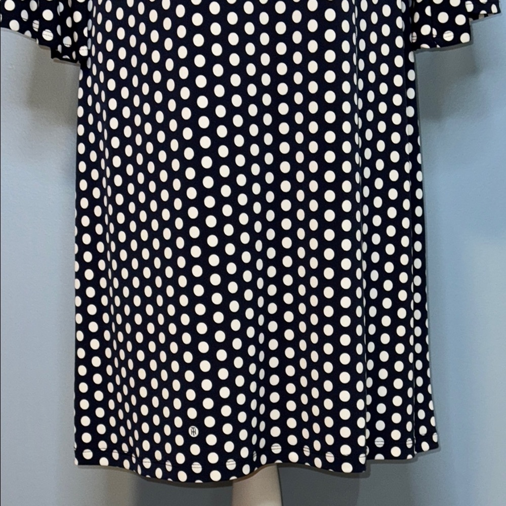Tommy Hilfiger Navy and White Long Sleeve Polka Dot Women’s Dress Size 8 - Picture 4 of 12